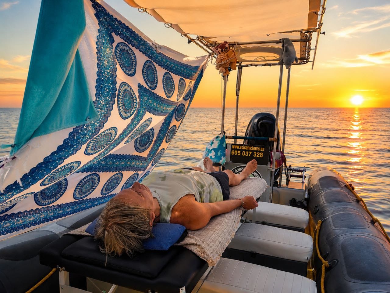 Camilla a bordo · masaje al atardecer
